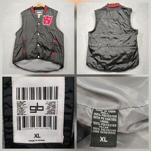 GB Collection Varsity Puffer Vest Men's XL Black Red Letterman Style